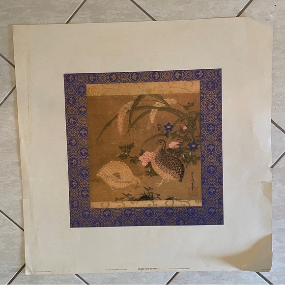 Quails And Flowers- Tosa Mitauoki- Japanese - 1964 Print -Unframed- 25.5x25.5